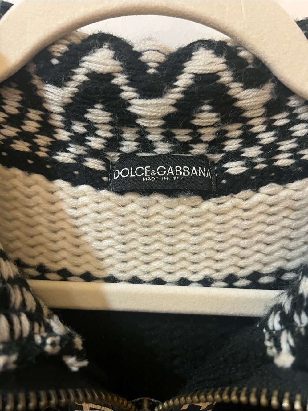 Dolce & Gabbana Black and Cream Striped Knit Zip Cardigan - Picture 3 of 7